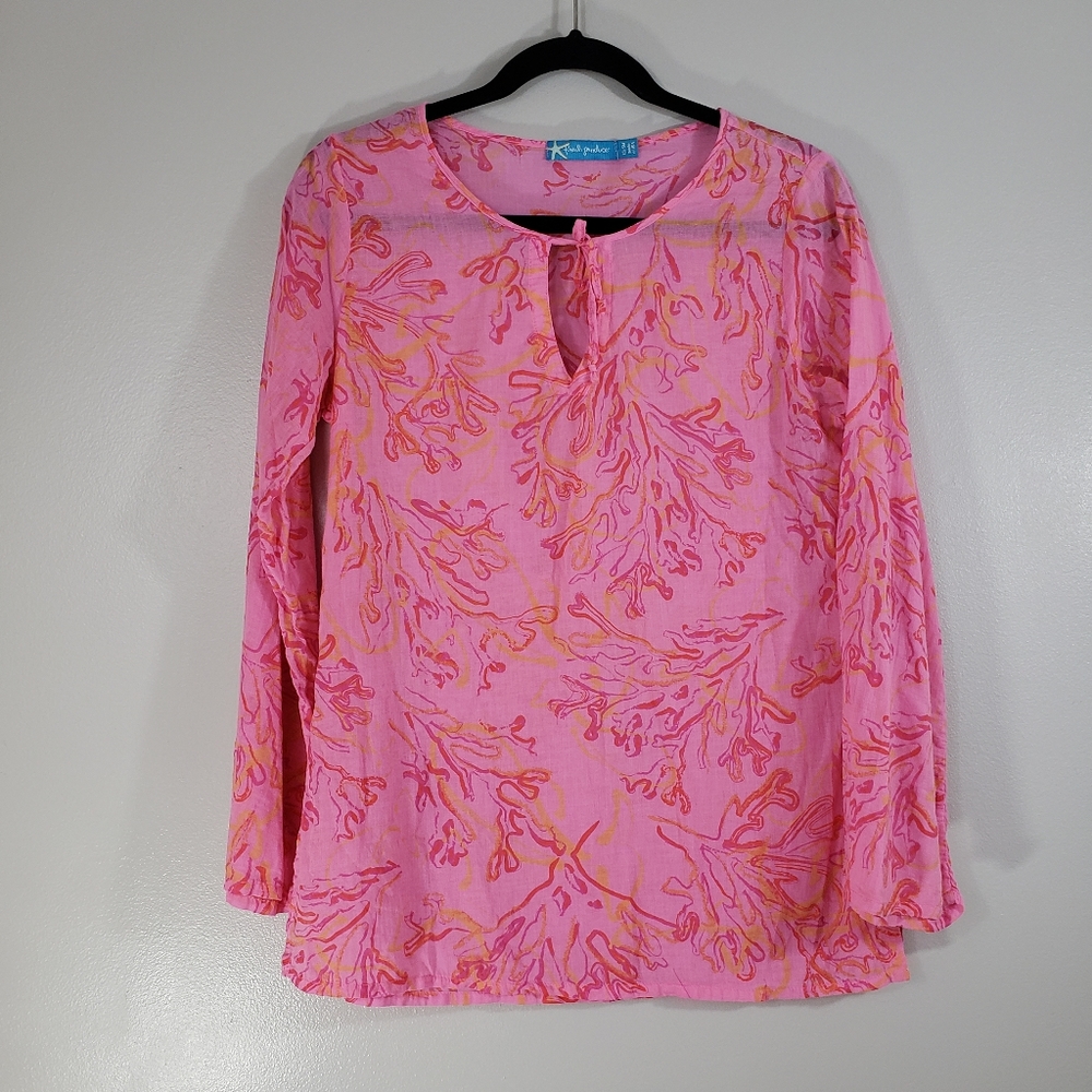 FRESH PRODUCE pink printed tie neck tunic cover up